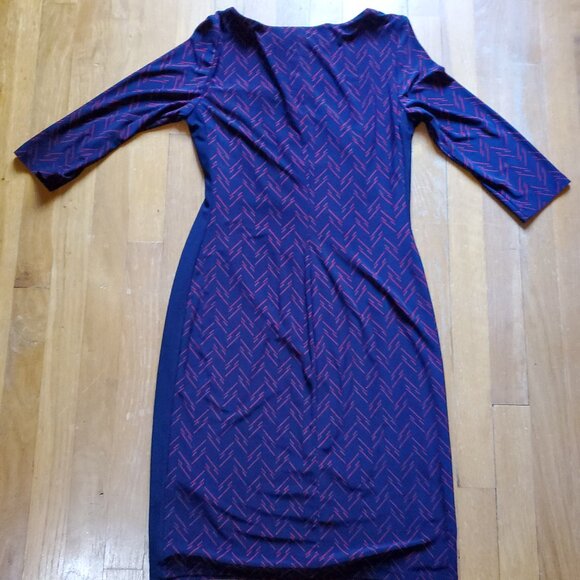 Lauren Ralph Lauren Navy Blue & Red Ruched Sheath Dress - Picture 3 of 5